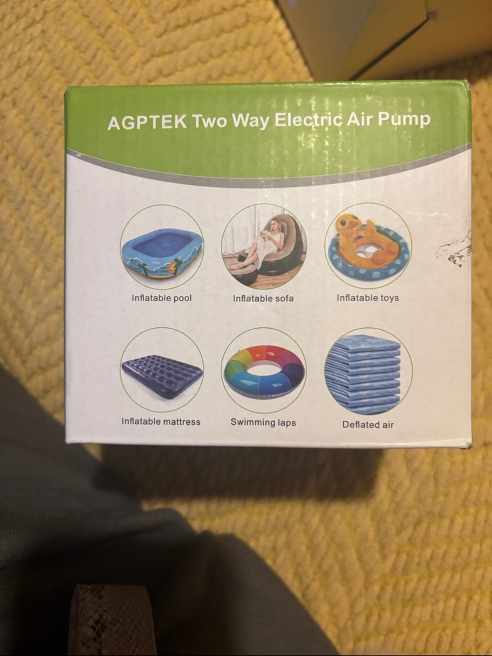AGPTEK Two Way Electric Air Pump - White & Green Box